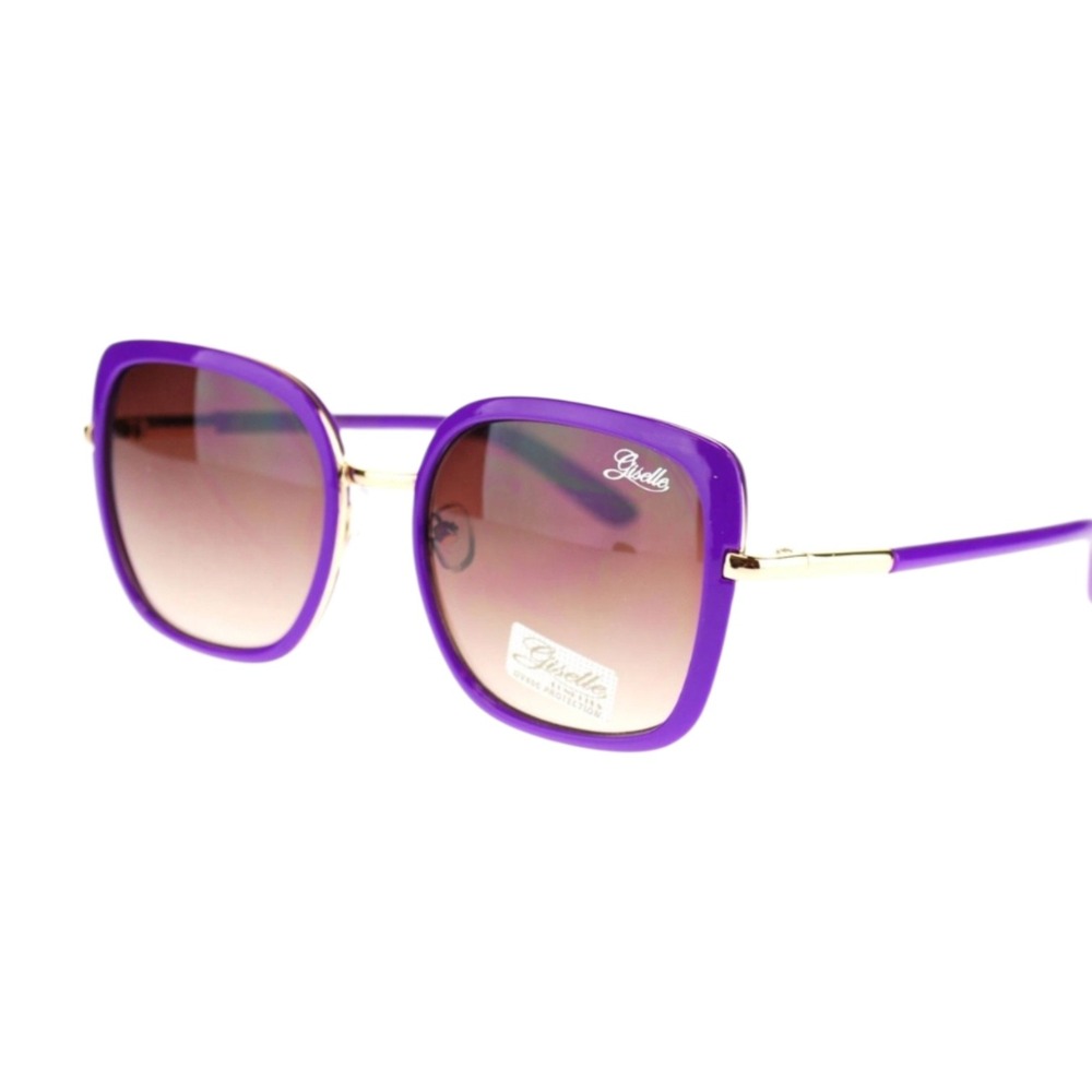 Sunglasses‎ Womens OS Purple New Giselle Square Gold Trim UV400 Protection